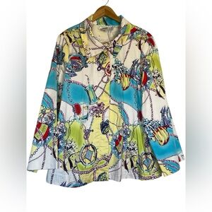George Simonton Womens Jacket Large Nautical Bahamas Vacation Beach Travel Maps